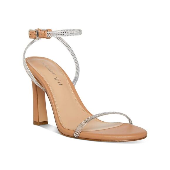 MADDEN GIRL Shoes - MADDEN GIRL Womens Beige Rhinestone Tasha Round Toe Stiletto Heeled Sandal 10 M